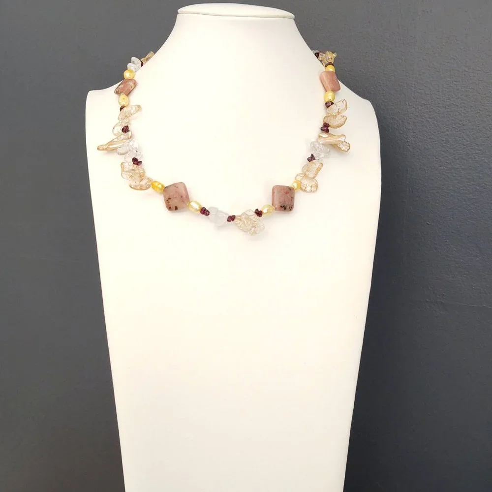 Stone, glass and shell necklace